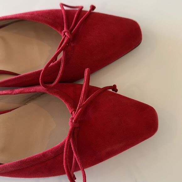 Manolo Blahnik Ballerimu Red Suede Bow Ballerina Flats Mules Shoes Size 40 US 10 - Picture 3 of 7